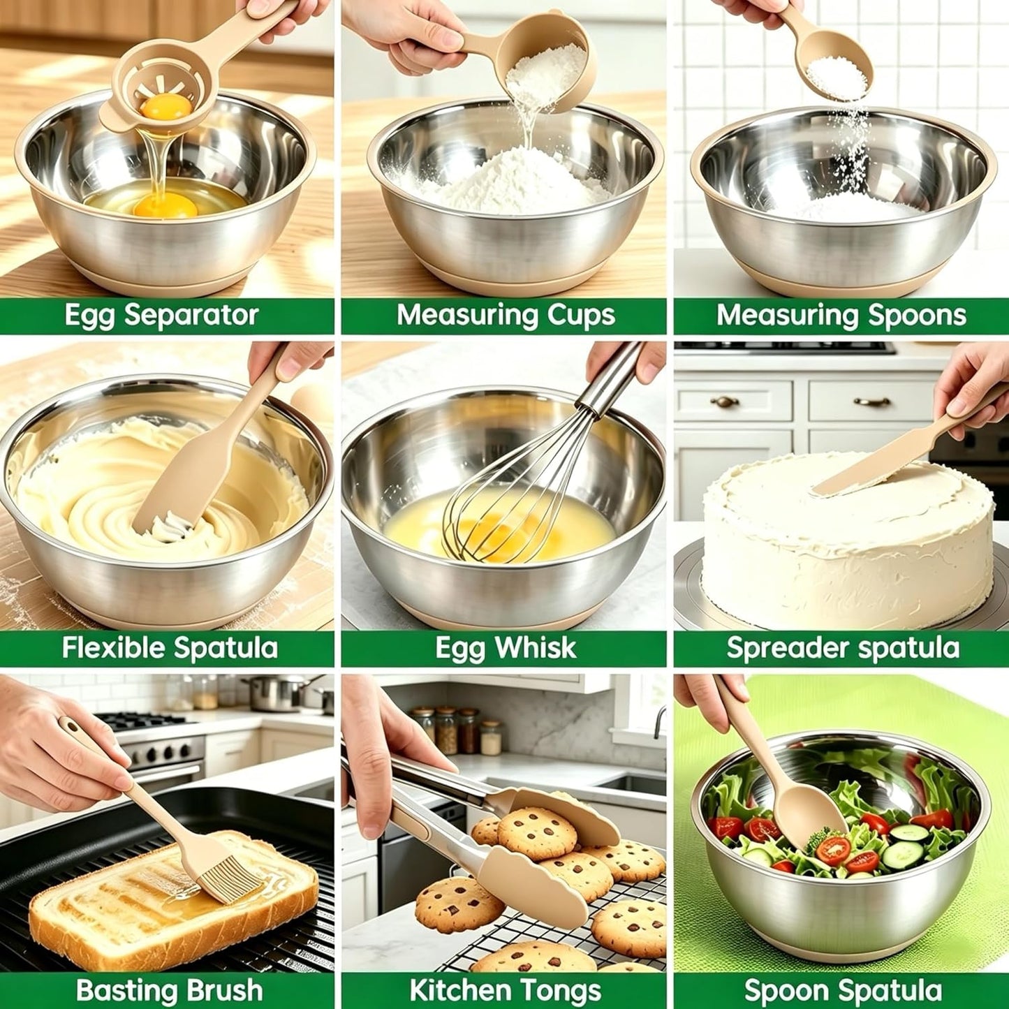 Deedro Premium Mixing Bowls with Airtight Lids Set, 22Pcs Thicker Stainless Steel Mixing Bowl Set, Large Prep Metal Bowls, Non-Slip Silicone Base Nesting Bowls for Kitchen, 1.5/2/3/4/5 QT, Black