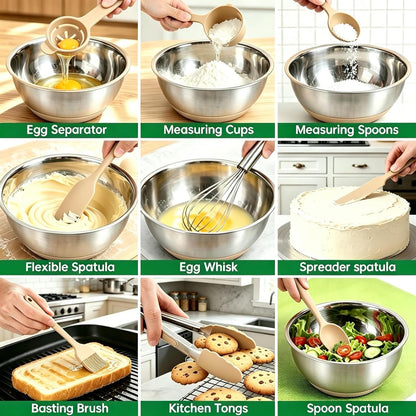 Deedro Premium Mixing Bowls with Airtight Lids Set, 22Pcs Thicker Stainless Steel Mixing Bowl Set, Large Prep Metal Bowls, Non-Slip Silicone Base Nesting Bowls for Kitchen, 1.5/2/3/4/5 QT, Black