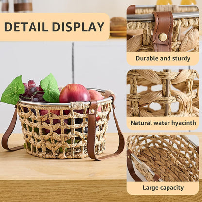 Egg Baskets for Collecting Fresh Eggs Farmhouse Handmade Wicker Hyacinth Egg Collecting Basket with Handle