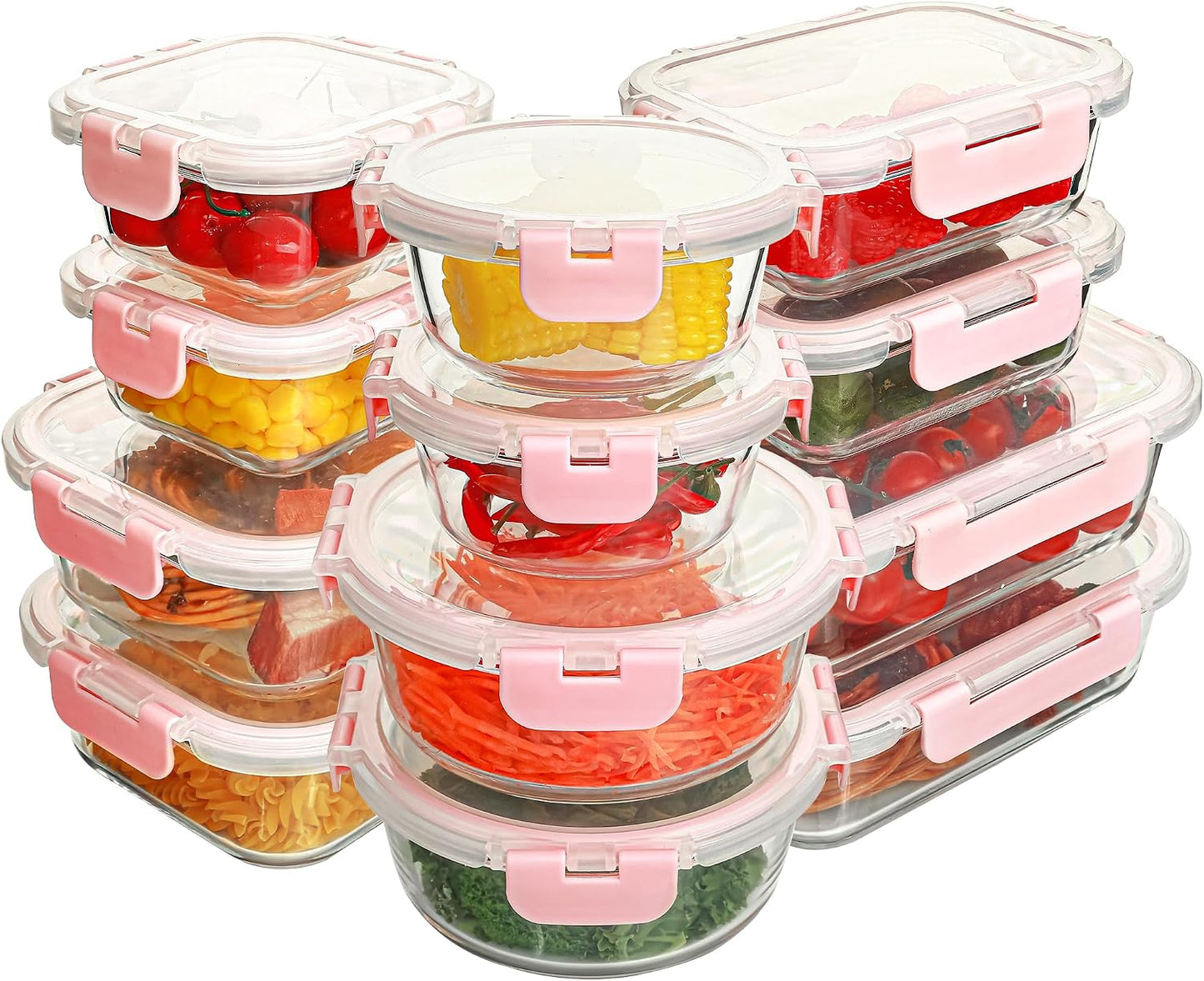12 Pack Glass Food Storage Containers Set, Glass Meal Prep Containers with Lids, Airtight Lunch Containers, Dishwasher Safe, purple