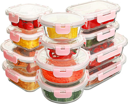 12 Pack Glass Food Storage Containers Set, Glass Meal Prep Containers with Lids, Airtight Lunch Containers, Dishwasher Safe, purple