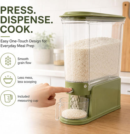 ROOM127 Rice Dispenser 22 Lbs, Large Airtight Grain Container, Cream White | Family Size Storage, BPA-Free, Moisture-Proof Seal, One-Touch Pouring, Clear Window, for Cereal, Beans, Oats & Dry Food