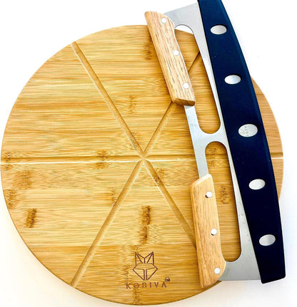 Pizza Cutting Board & Pizza Cutter, 14" Pizza Board | Gift Pizza Set, Best Pizza Cutter Rocker Blade, Bamboo Pizza Cutting Board, Pizza Slicer, Pizza Serving Board,Pizza Rocker Knife For Cutting Pizza