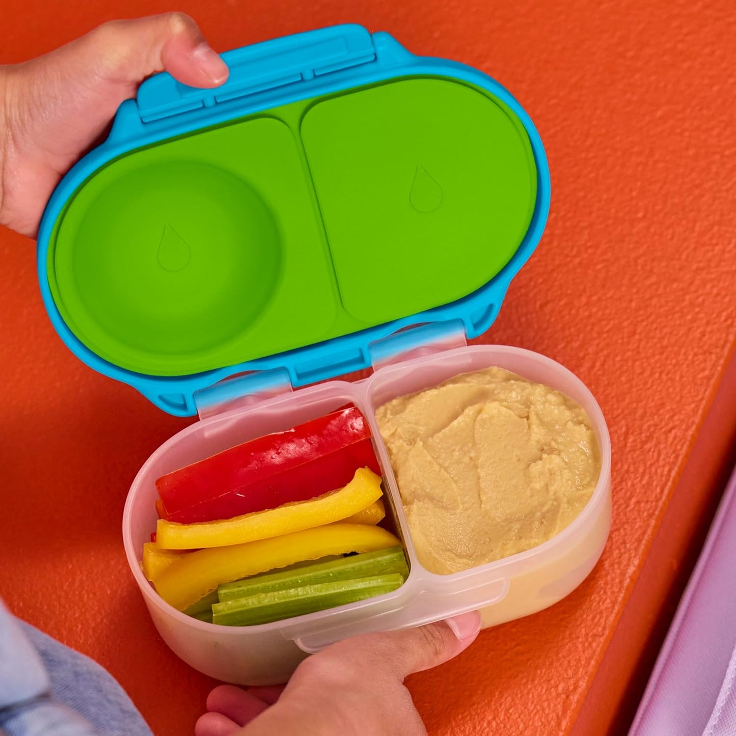 b.box Snack Box 2-Pack - Leak Proof Mini Bento Box for Kids & Toddlers, 2 Compartment Snack Containers for Kids, Dishwasher Safe, BPA-Free, PFAS-Free, Ages 4mo+, 1 3/4 Cup Each (Strawberry + Lilac)