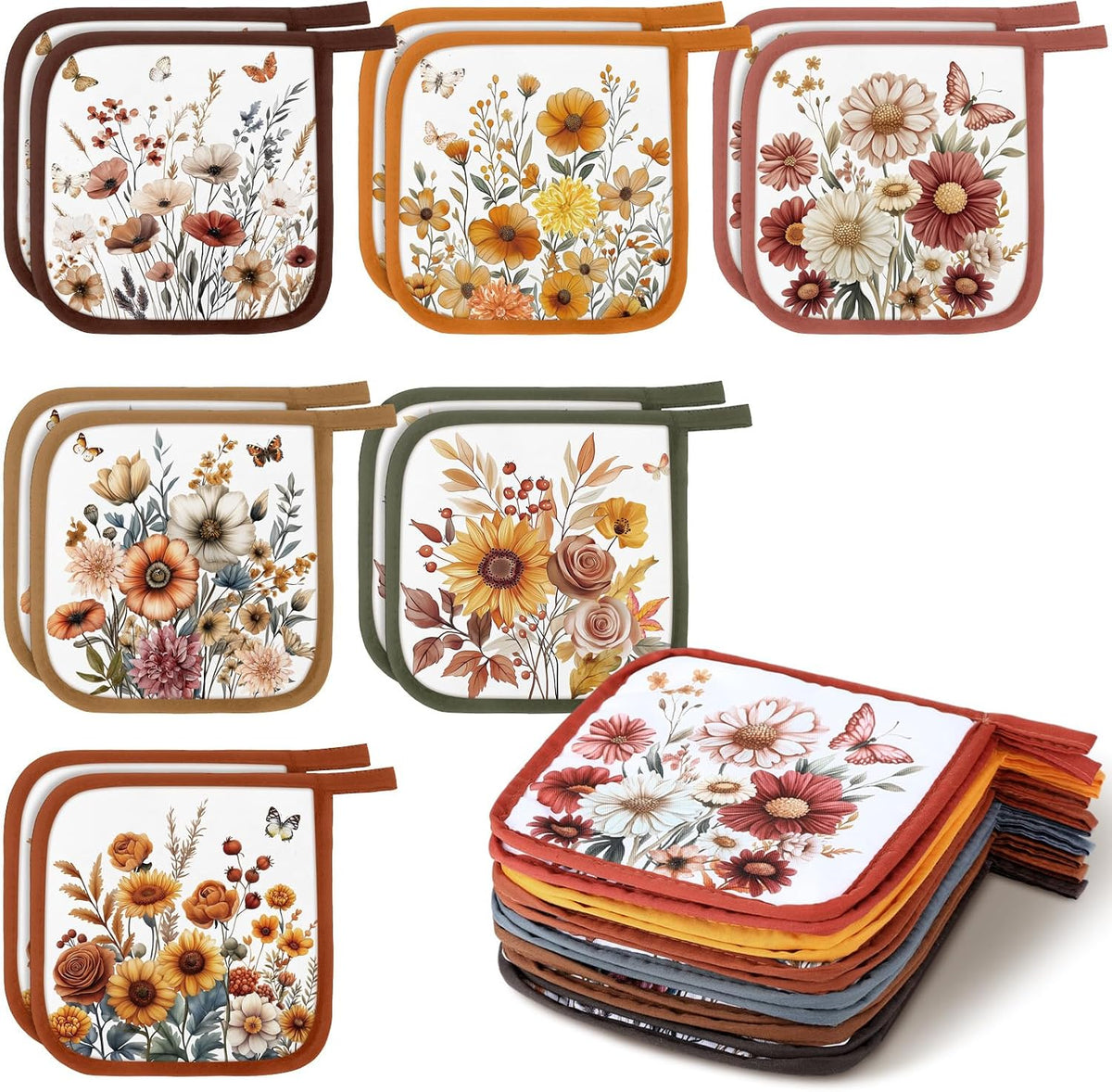 Bencailor 12 Pcs Christmas Wildflower Pot Holders with Pocket