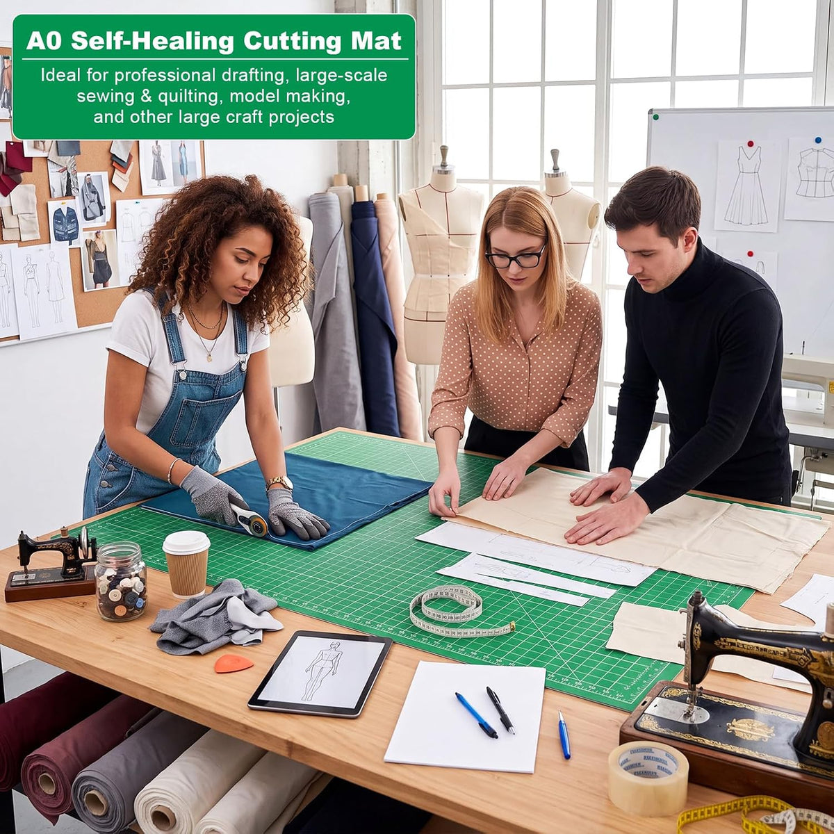 Pangda 1 Pcs 36 x 48 in Large Self Healing Cutting Mat for Sewing, Green