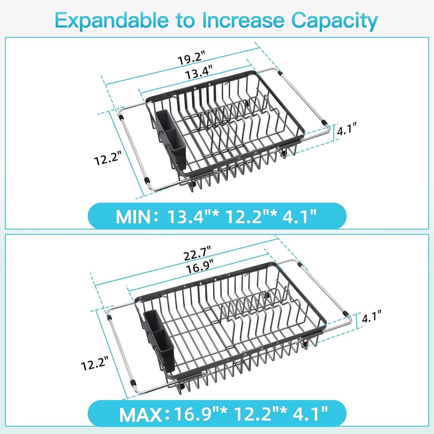 JASIWAY Dish Drying Rack in Sink, Dish Drainer with Cup and Utensil Holder