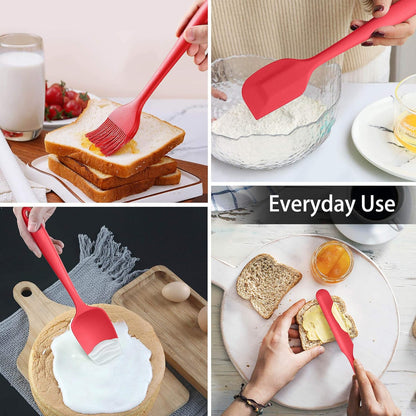 LIANYU 15 Pcs Kitchen Cooking Utensils Set with Holder, Silicone Kitchen Tools with Stainless Steel Handle, Heat Resistant Gadgets, Brush Spatula Spoon Whisk for Cookware, Dishwasher Safe, Khaki
