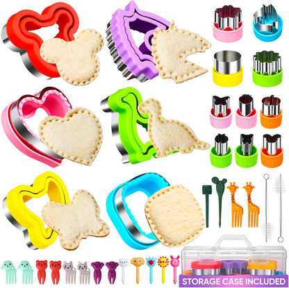 Uncrustable Sandwich Cutter, Sandwich Cutters for Kids Lunch, 43 Pcs Kids Sandwich Cutter and Sealer Set with Storage Case, Crustless Sandwich Cutters Shapes for Girl Boy Lunch & Bento Box Accessories
