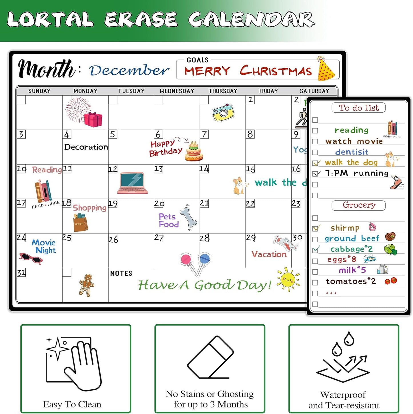 Magnetic Dry Erase Refrigerator Calendar with Markers - 15" x 11" Monthly Fridge Calendar and Today List, Fridge Whiteboard with Back Magnet