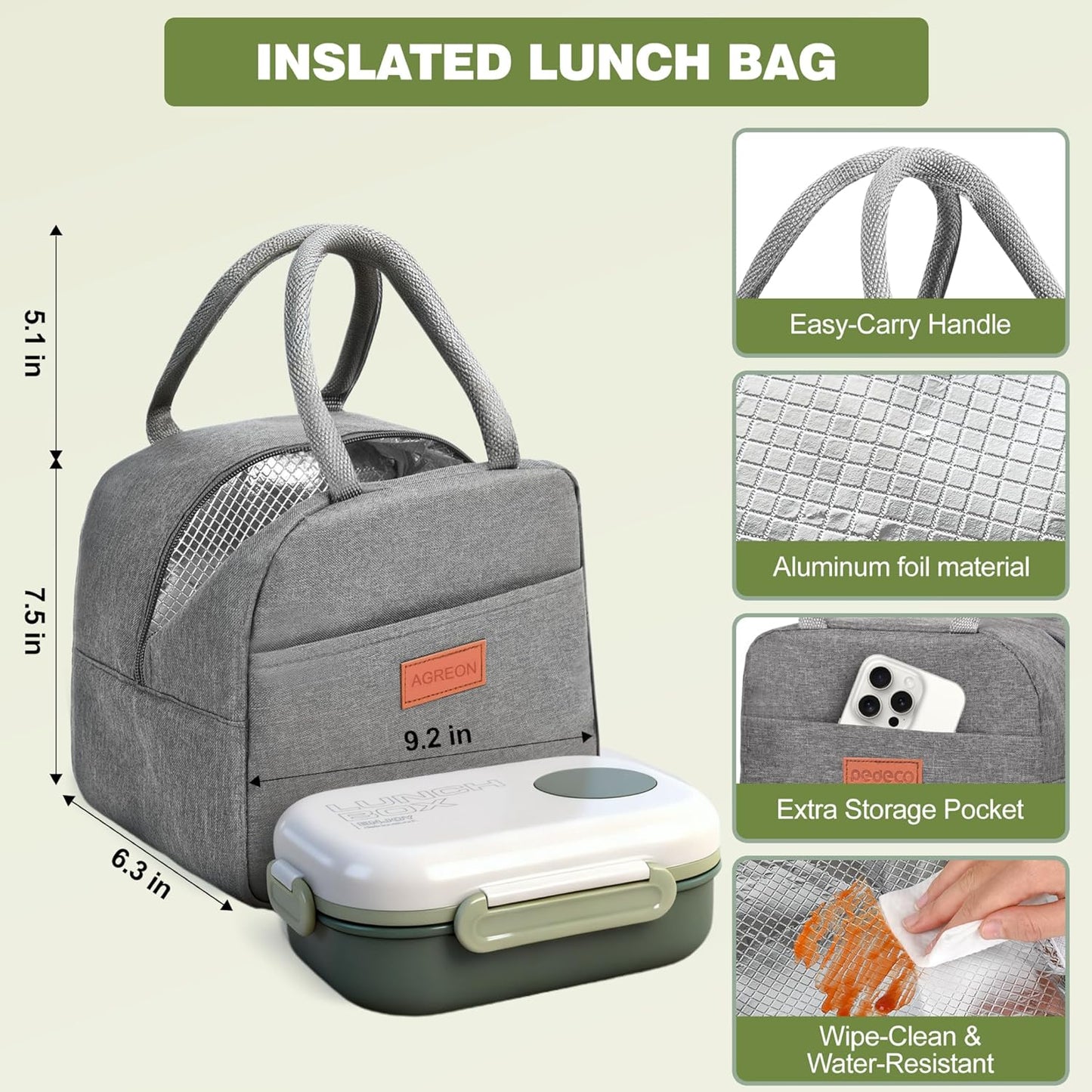 Lunch Bento Box Set - 3 Compartment Containers for Kids and Adults,lunch box for women with Thermo Lunch Bag, Leak-Proof and BPA-Free - Built-in Utensil Set,Sauce - Dishwasher Safe-Claret