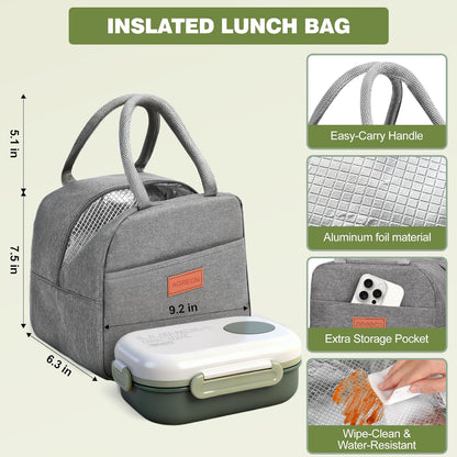 Lunch Bento Box Set - 3 Compartment Containers for Kids and Adults,lunch box for women with Thermo Lunch Bag, Leak-Proof and BPA-Free - Built-in Utensil Set,Sauce - Dishwasher Safe-Claret