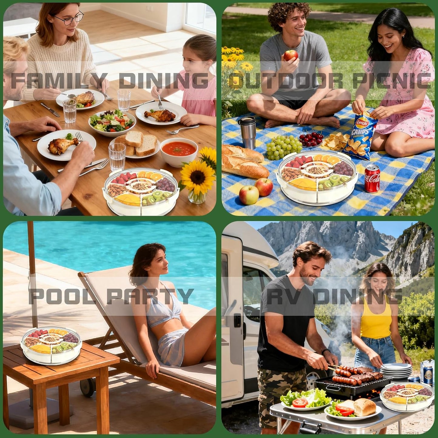 6-Compartment Snackle Snack Bowl with Lid-Microwave & Dishwasher Safe Divided Serving Bowl for Fruit,Veggies & Snacks-Portable Snack Organizer for Picnics,Road Trips & Parties (1 pcs 6 Compartment)