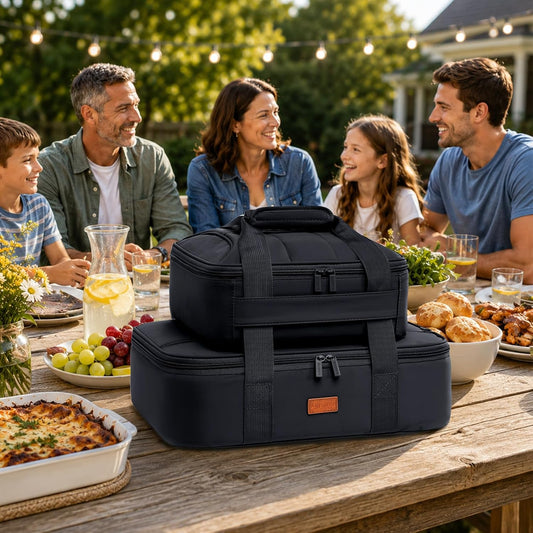 2-Piece Insulated Casserole Carrier Set, Fits 9" x 13" Baking Dish, Food Transport Carrier for Hot & Cold Dishes, Reusable Potluck Tote for Thanksgiving, Holiday Parties, Family Gatherings & Travel