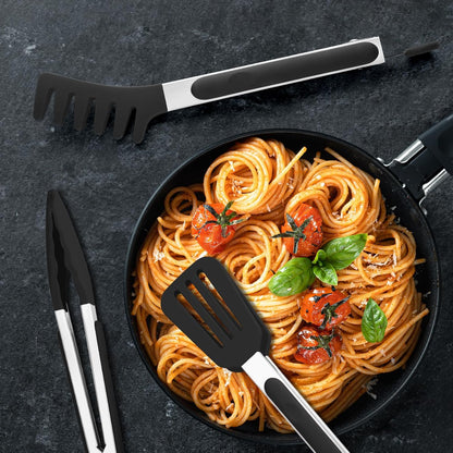 3 Pack Silicone Tongs for Cooking,Maywe Tanso 9 Inch Cooking Kitchen Tongs with Silicone Tips,Nonstick Stainless Steel Tongs for Steak Pie Pizza Pasta Spaghetti Salad BBQ Buffet