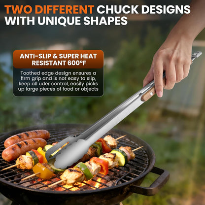 16-Inch Grilling Tongs,Extra Long BBQ Tongs Barbecue Tong with Wood Handles