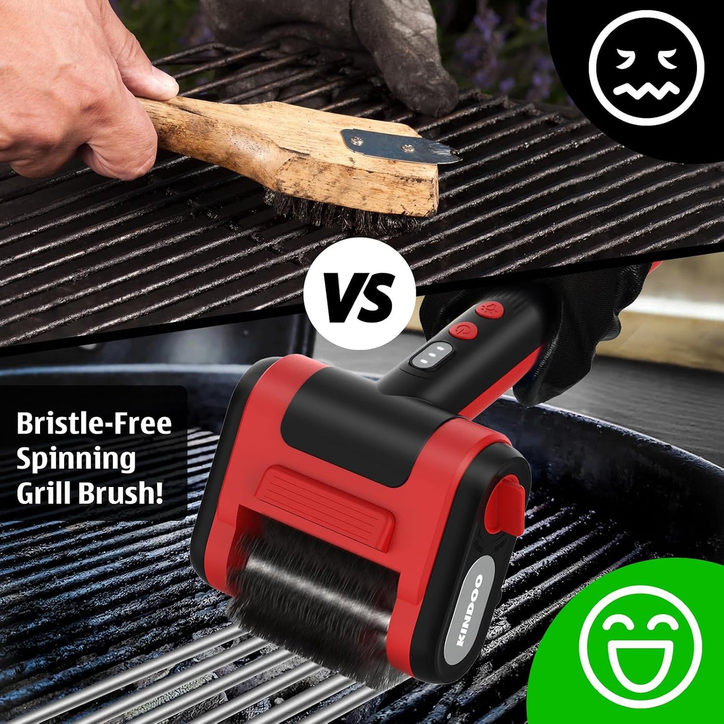 Electric Rechargeable Grill Brush,Grill Cleaner for Outdoor Grill with 800 RPM Motor - Bristle-Free Stainless Steel Grill Cleaner with LED Light for BBQ, Heavy Duty Grill Cleaning Tool (Champagne)
