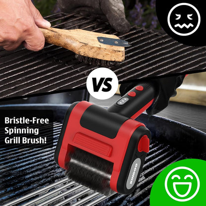 Electric Rechargeable Grill Brush,Grill Cleaner for Outdoor Grill with 800 RPM Motor - Bristle-Free Stainless Steel Grill Cleaner with LED Light for BBQ, Heavy Duty Grill Cleaning Tool (Champagne)