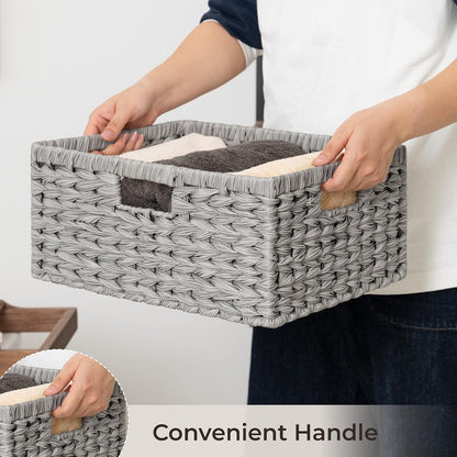 GRANNY SAYS Wicker Storage Baskets for Shelves, Water Hyacinth Basket with Scalloped Edge, Storage Wicker Baskets for Pantry, Large, 2-Pack