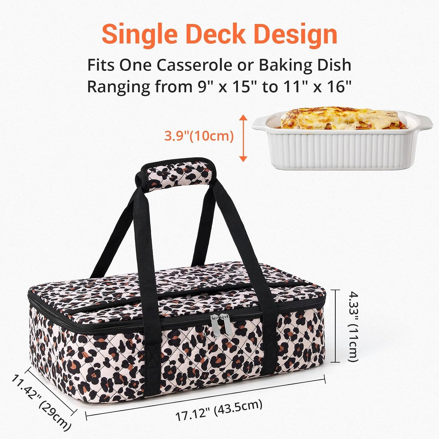 Insulated Casserole Carrier Portable Food Tote for Hot or Cold – Fits 9"x13" Baking Dish, Lasagna Holder for Parties, Picnic, Travel, Beach - Black