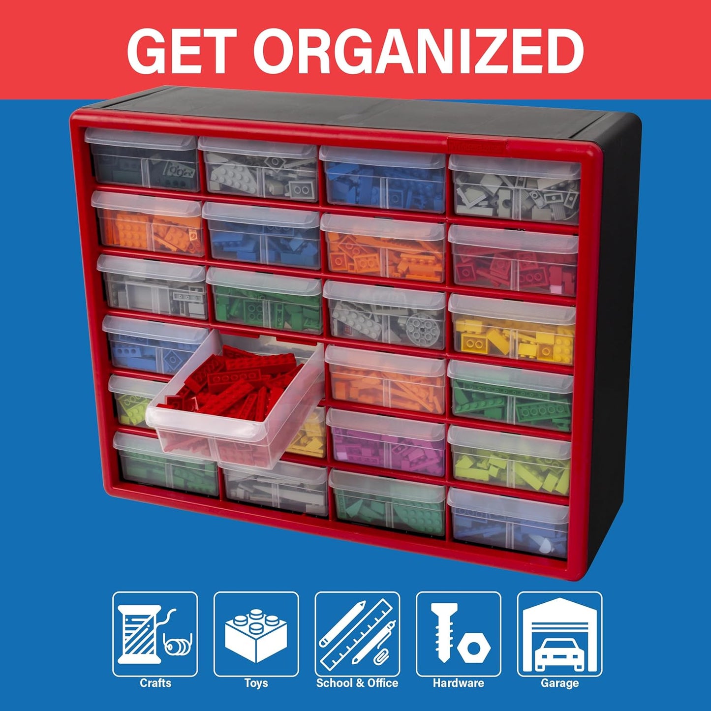 Akro-Mils 44-Drawer Plastic Drawer Storage Cabinet for Garage Organization, Bead Organizer, Building Bricks Storage, Teacher Toolbox, Makeup Organizer, 20" W x 6" D x 16" H, 10144 Black