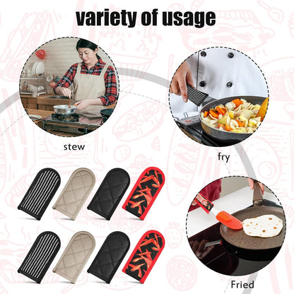 Geiserailie 8 Pcs Cast Iron Skillet Handle Cover Heat Resistant Pan Handle Sleeve Non Slip Pot Holders Machine Washable Handles Mitts for Kitchen Cooking Tools, 4 Styles(Retro Style)