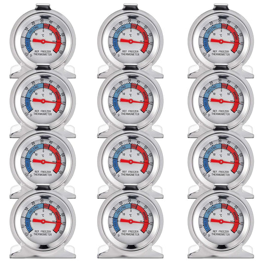 12 Pack Stainless Steel Refrigerator Freezer Thermometer Large Dial Analog Thermometer for Refrigerator Freezer Fridge Cooler