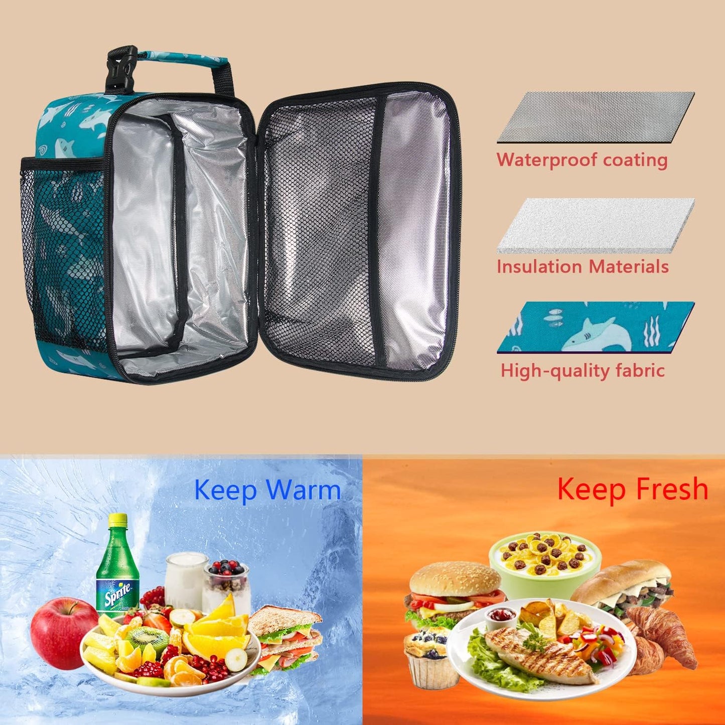 Hap Tim Kids Lunch Box for Girls Boys, Reusable Lunch Bag for Kids, Spacious Lunchbox, Insulated Lunchbag, Purple Unicorn(18654-PP)