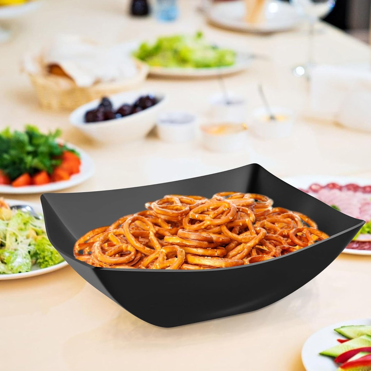R-kay 6 Pack Square Plastic Serving Bowls - Clear Plastic bowls 16 Oz - Disposable Serving Bowls Heavy Duty For Weddings Catering And Birthday parties