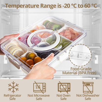 2 Pack Snackle Box Container with 8 Compartments, Clear Divided Serving Tray with Lid and Handle, Snack Bento Box for Charcuterie, Candy, Fruits, Nuts, Picnic, Travel, Beige
