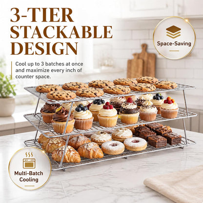 Cooling Rack 16"x10", 3-Tier Stackable & Collapsible Cooling Racks