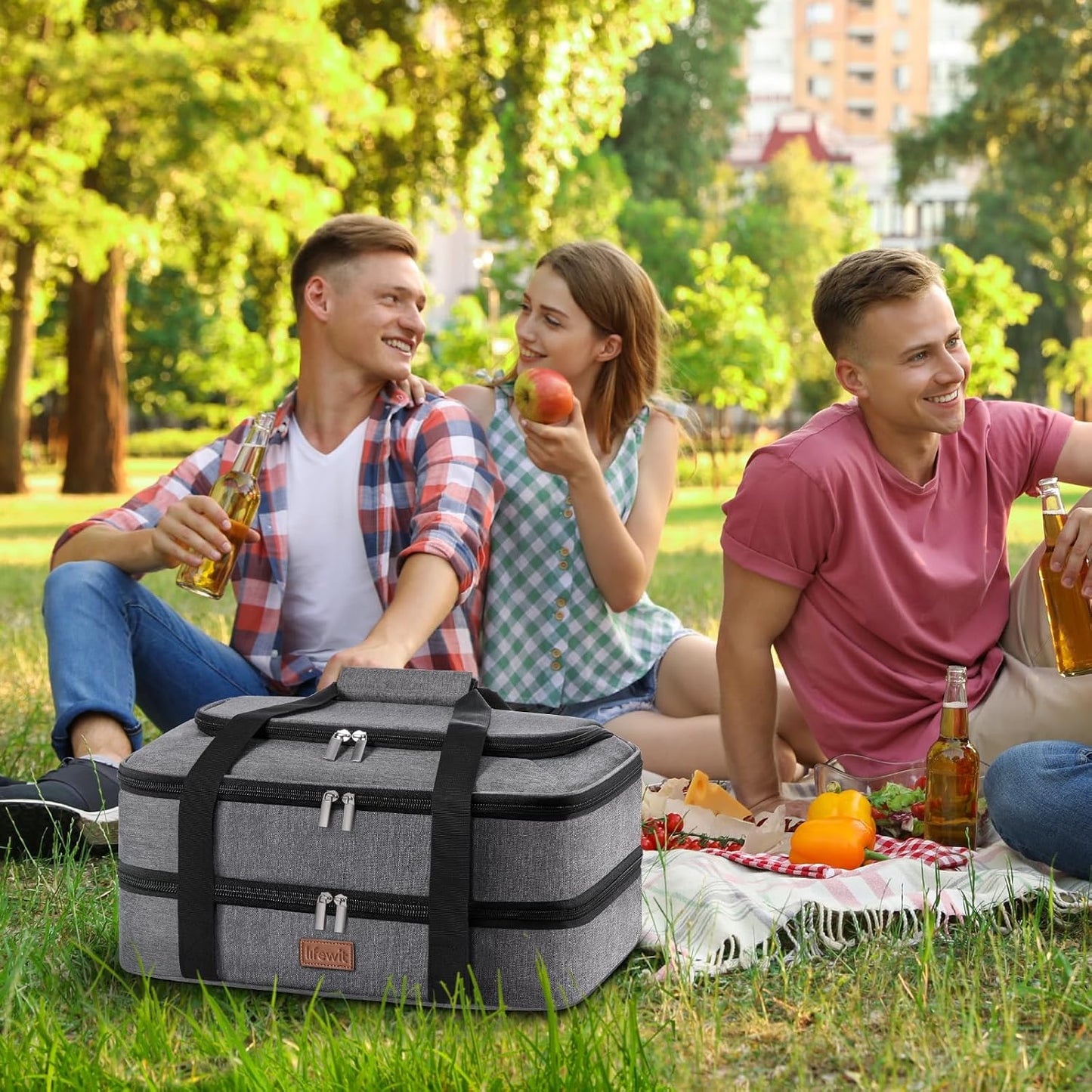 Lifewit Double Decker Casserole Carrier for Hot and Cold Food, Insulated Casserole Dish Carrier Carrying Case with Tool Room, Thermal Bag for Potluck Parties Cookouts Fits 9"×13" Baking Dish, Black