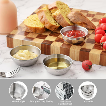 COKUMA 8 PCS Stainless Steel Mini Soy Sauce Dish, Small Individual Round Seasoning Bowls, Dipping Sauce Bowl, Ingredient Bowls for Prep Appetizer Plates, (4PCS 3.5 inch & 4PCS 3.2 inch)