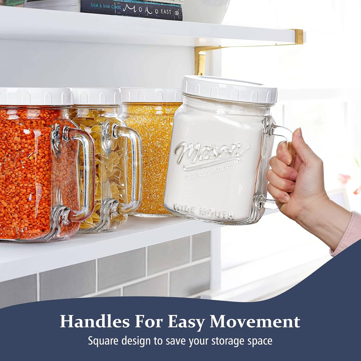 Folinstall 74 oz/2160 ml Glass Jar with Lid, Wide Mouth Airtight Glass Storage Jar, Quart Pantry Organization Mason Jar For Fridge, Food Storage Container For Sugar, Flour, Pickle, Coffee, Candy
