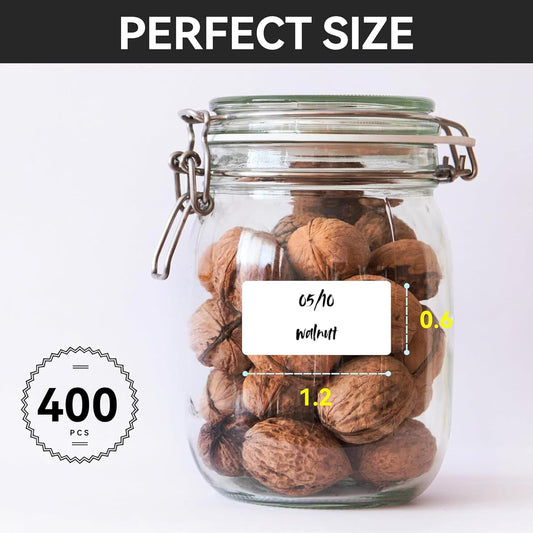 400pcs Removable Freezer Labels, 1.2 x 0.6 Inch (30×15mm) Blank Food Storage Stickers, Water Oil and Tear Resistant, No Residue Lables for Jars Bottle, Kitchen, Meal Prep