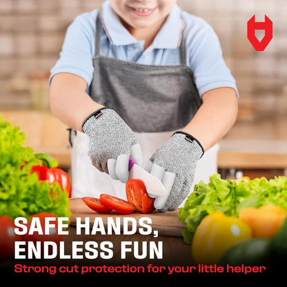 NoCry Kids Cutting Gloves, XS (8-12 Years) — 100% Food Grade and Level 5 Protection — Comfortable and Lightweight, Yet Tough — Ambidextrous — Ideal for Fishing, Wood Carving and Whittling