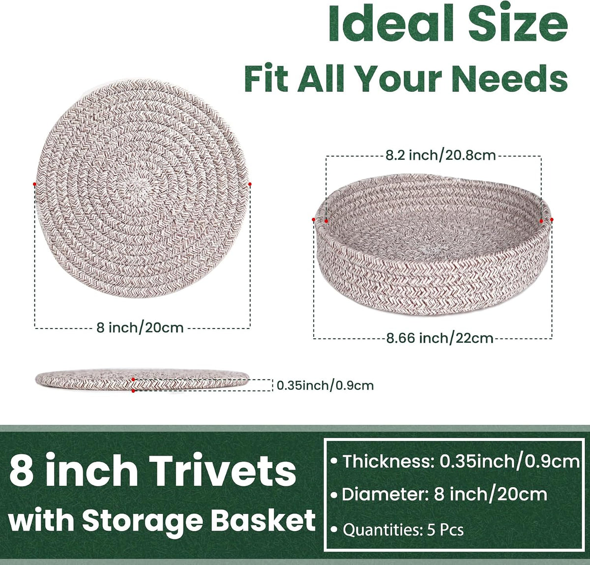 8 Inch Trivets for Hot Dishes, Hot Pots and Pans, 6 Pcs