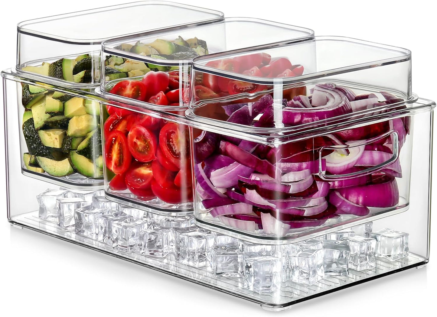 Hudgan Large Taco Bar Serving Set for Party with 3 Separate Containers, Mimosa Bar Accessories with Lids, Chilled Condiment Caddy Organizer for Salad, Fruit, Party Garnish