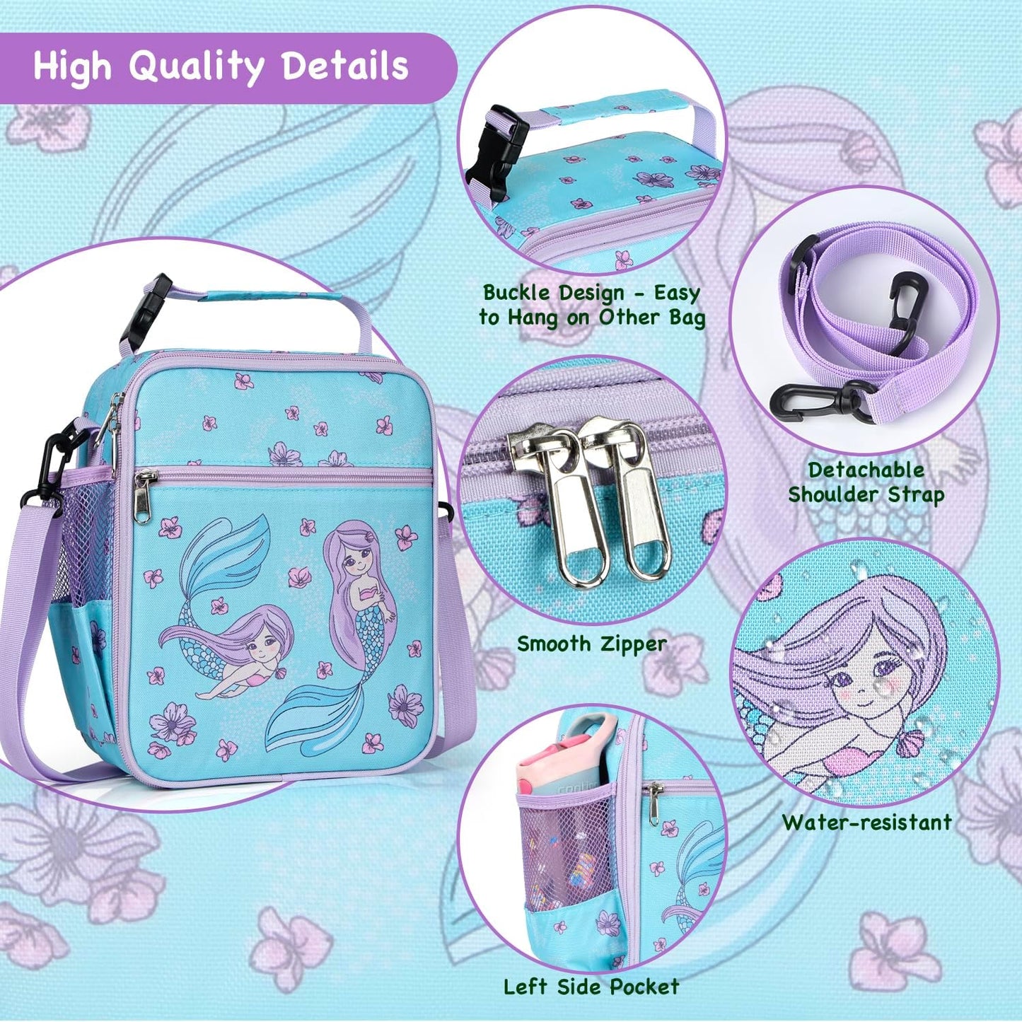 Kids Insulated Lunch Box Bag, Thermal Picnic Cool Bags with Adjustable Strap for Adults Children Women Men Boys Girls School Work (CAM-Blue)