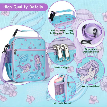 Kids Insulated Lunch Box Bag, Thermal Picnic Cool Bags with Adjustable Strap for Adults Children Women Men Boys Girls School Work (CAM-Blue)
