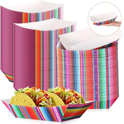 Engrowtic 100 Pcs Fiesta Mexican Nacho Trays Disposable Food Trays Taco Boats for Candy Hot Dog Cinco De Mayo Birthday Party Supplies (3 lb)