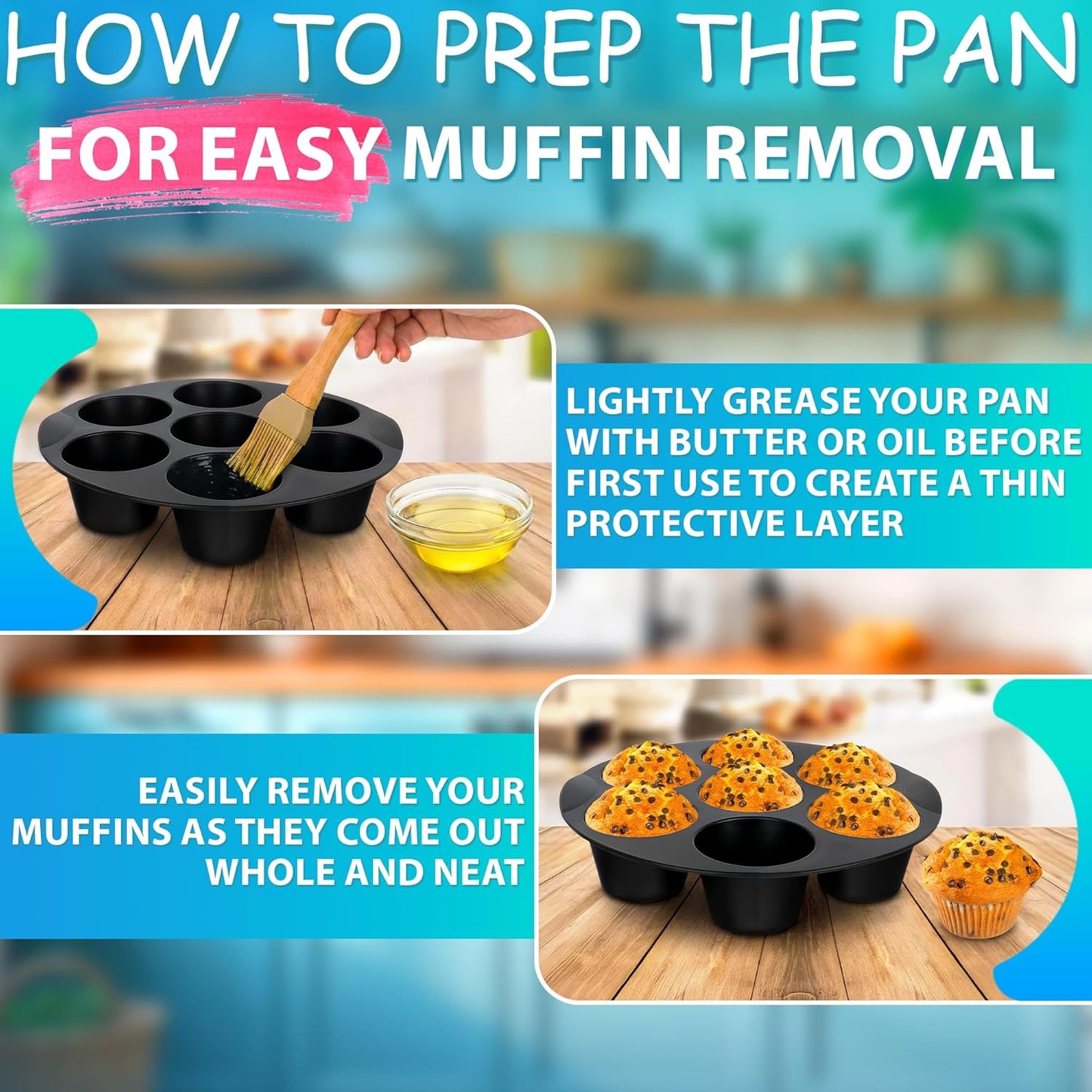 Air Fryer Muffin Pan (7 Cups) – 6.9" Round Egg Bites Silicone Mold Compatible with 3.5–5.8l Fryers, Heat Resistant & Dishwasher Safe – Nonstick Silicone Muffin Pan for Muffins, Egg Bites & Easy Snacks