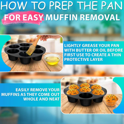 Air Fryer Muffin Pan (7 Cups) – 6.9" Round Egg Bites Silicone Mold Compatible with 3.5–5.8l Fryers, Heat Resistant & Dishwasher Safe – Nonstick Silicone Muffin Pan for Muffins, Egg Bites & Easy Snacks