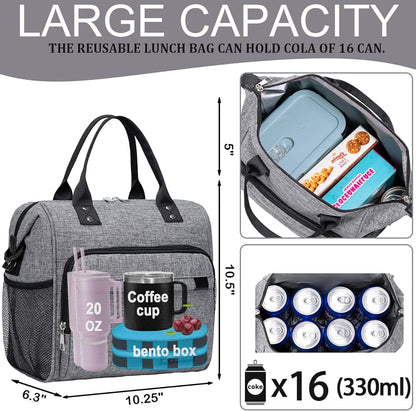 TuErCao Small Lunch Bag Lightweight Insulated Lunch Box for Women Work Portable Soft Cooler for Picnic Travel Road Trips, Loncheras para Mujer, Black