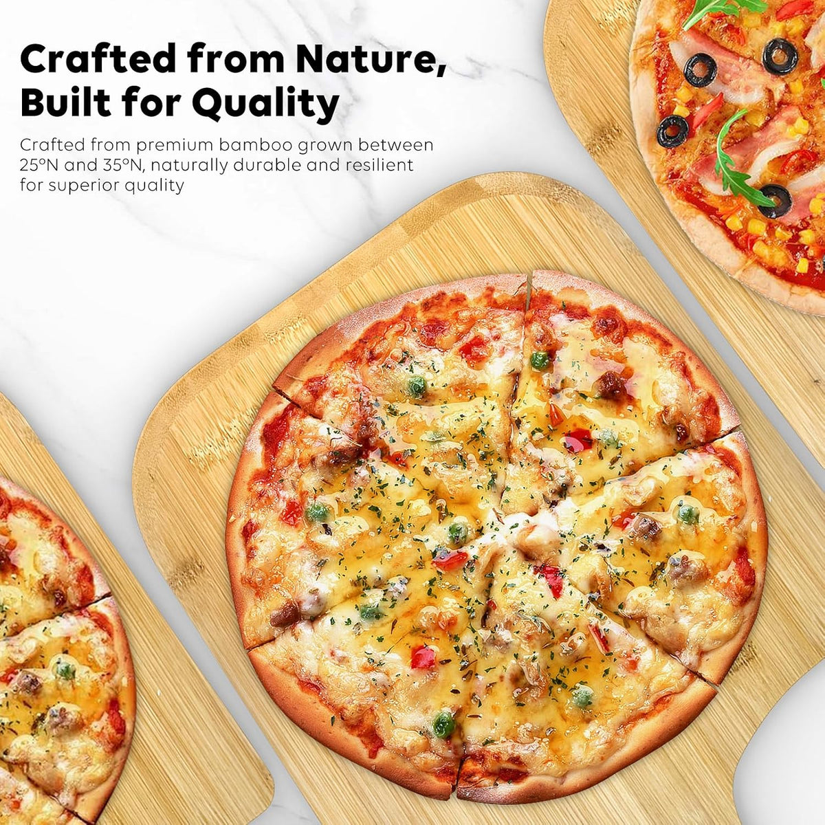 Pizza peel, 16" natural bamboo pizza paddle, Essential accessories for indoor Outdoor Ovens, baking homemade pizza, cutting board, Cheese, Serving Pizza, Bread, Cookies & More, Eco-Friendly & Durable