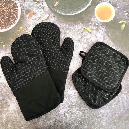 4 Pcs Oven Mitts and Pot Holders,500°F High Heat Resistant Kitchen Oven Mitts with Pot Holders,Long Oven Mitts with Recycled Cotton Infill and Silicone Non-Slip Surface for Baking and Cooking(Grey)