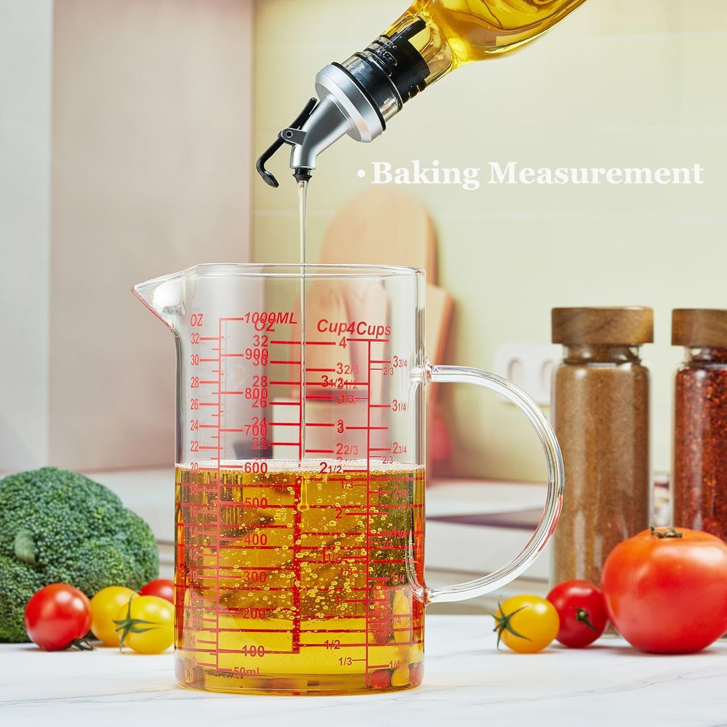 Ackers BORO3.3 Measure Glass -[Insulated handle | V-Shaped Spout]-Made of High Borosilicate Glass Measuring for Kitchen or Restaurant, Easy to Read, 60 ML (2 Oz) 丨(2 Pack)