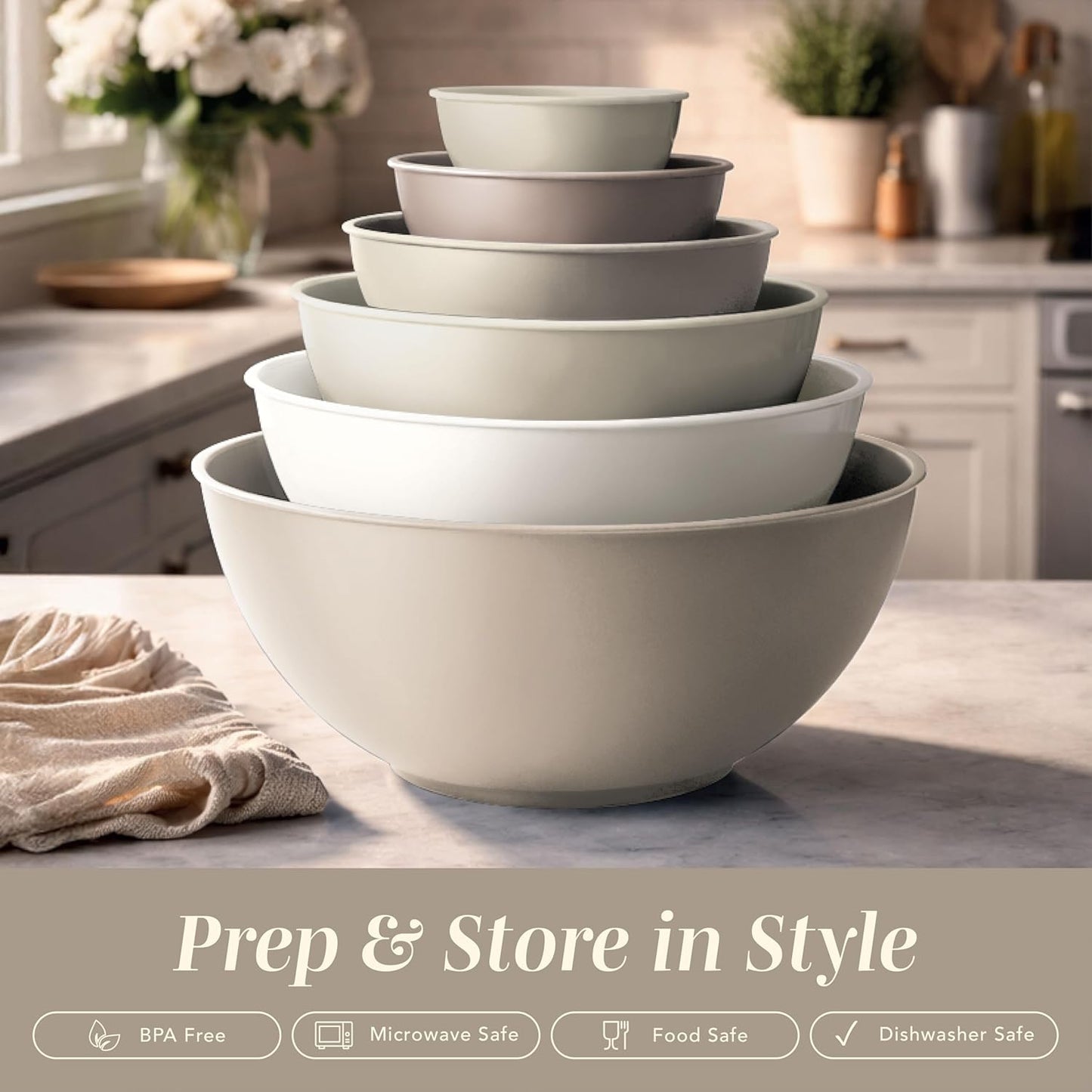 COOK WITH COLOR Mixing Bowls with Lids - 12 Piece Plastic Nesting Bowls Set includes 6 Prep Bowls and 6 Lids, Microwave Safe Mixing Bowl Set, Pink Embossed - Colors A