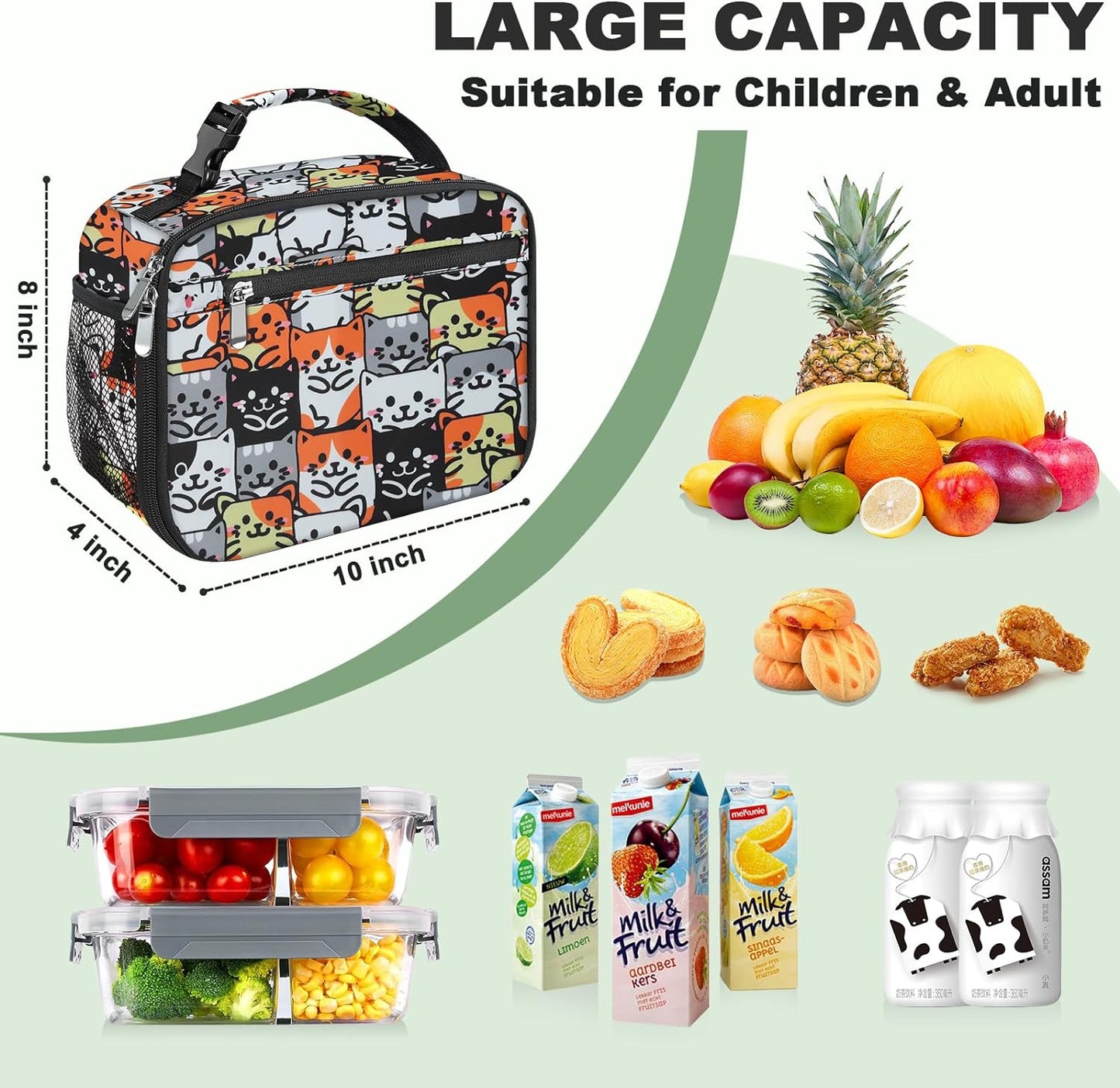 Kids Lunch Box for Boys Girls Lunch Bag Insulated Durable Lunchbox Children Lunch Tote Bag for School Black