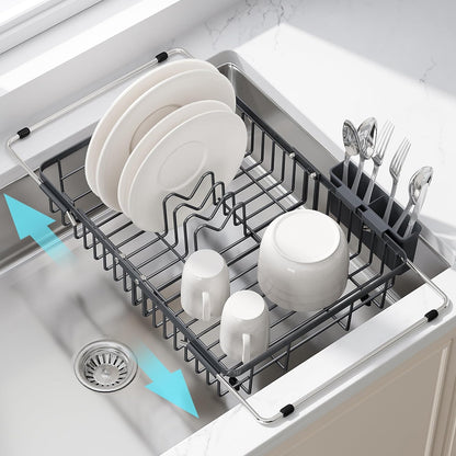 JASIWAY Dish Drying Rack in Sink, Dish Drainer with Cup and Utensil Holder
